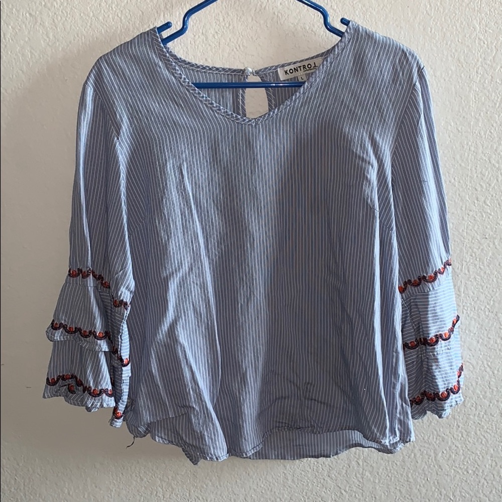 Blue and White long sleeve Top